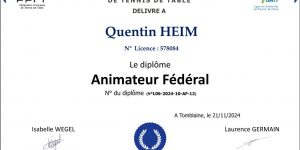 Quentin Heim diplôme d'Animateur Fédéral